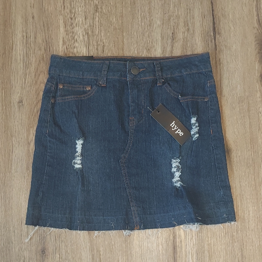 Hype Dark Blue Distressed Denim Mini Skirt